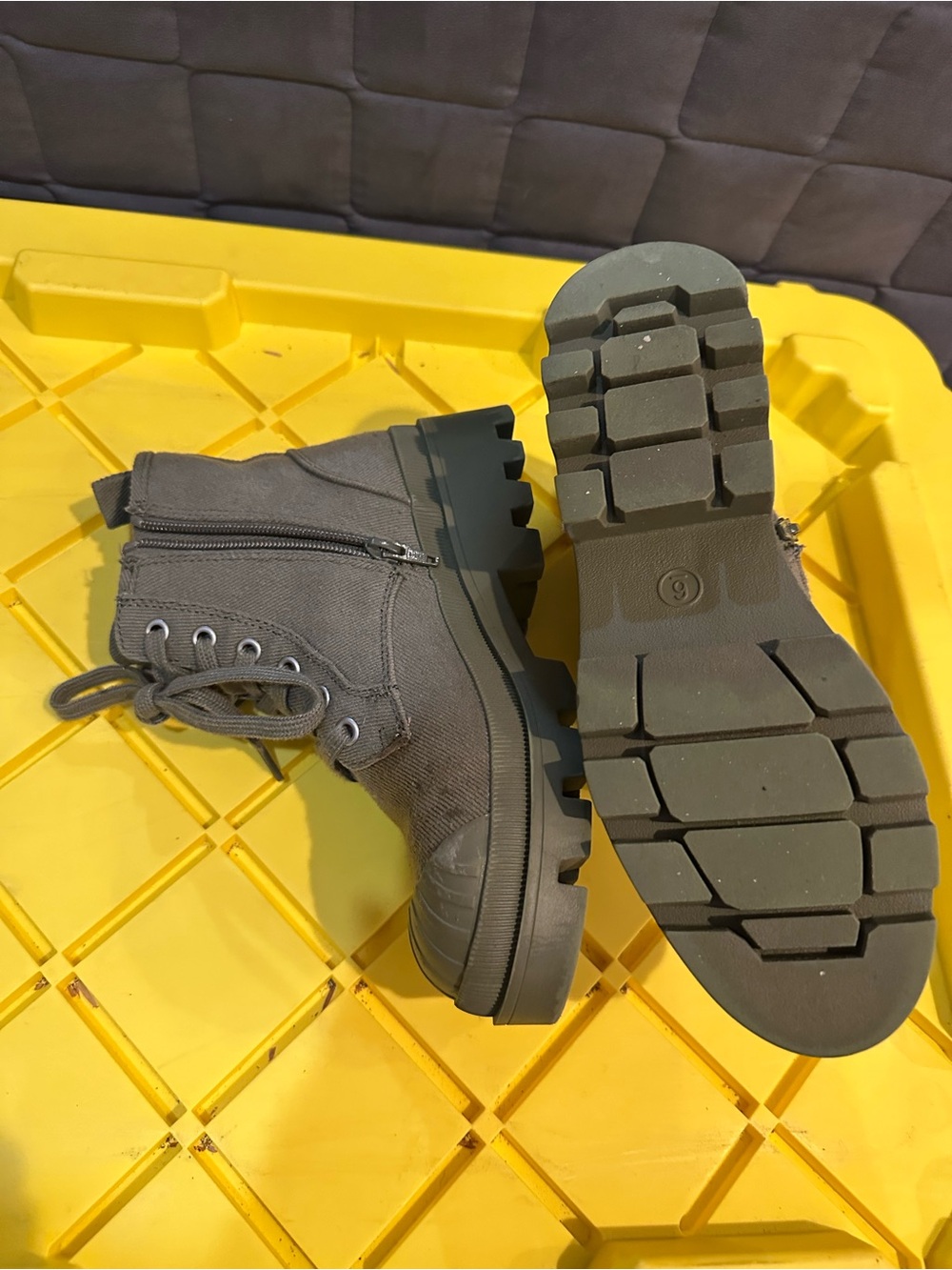 Olive Green Lace-Up Combat Boots - Picture 4 of 6